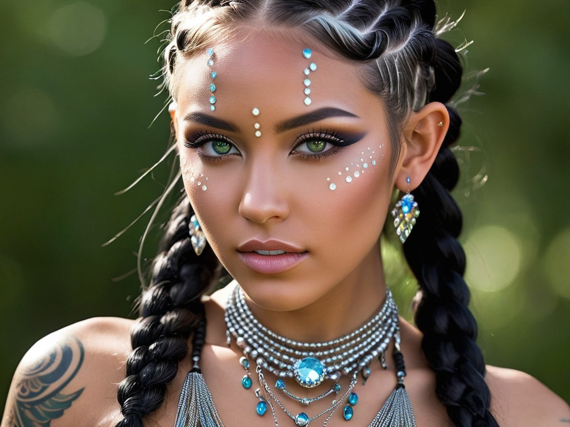 Portrait of a Young Woman with Braided Hair and Jewelry