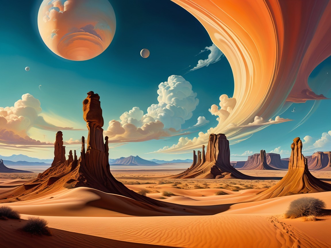 Surreal Desert Landscape with Towering Rock Formations