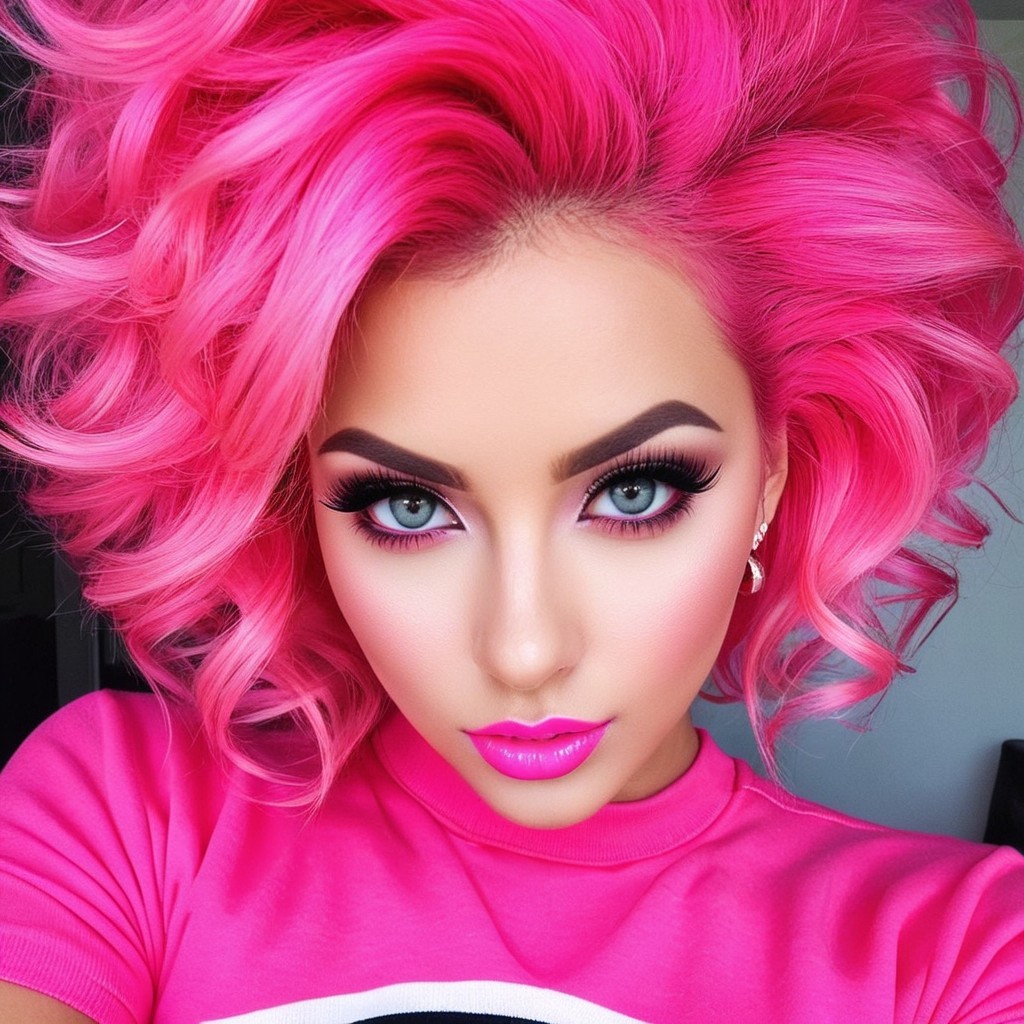 Close-up Portrait of a Young Woman with Pink Hair