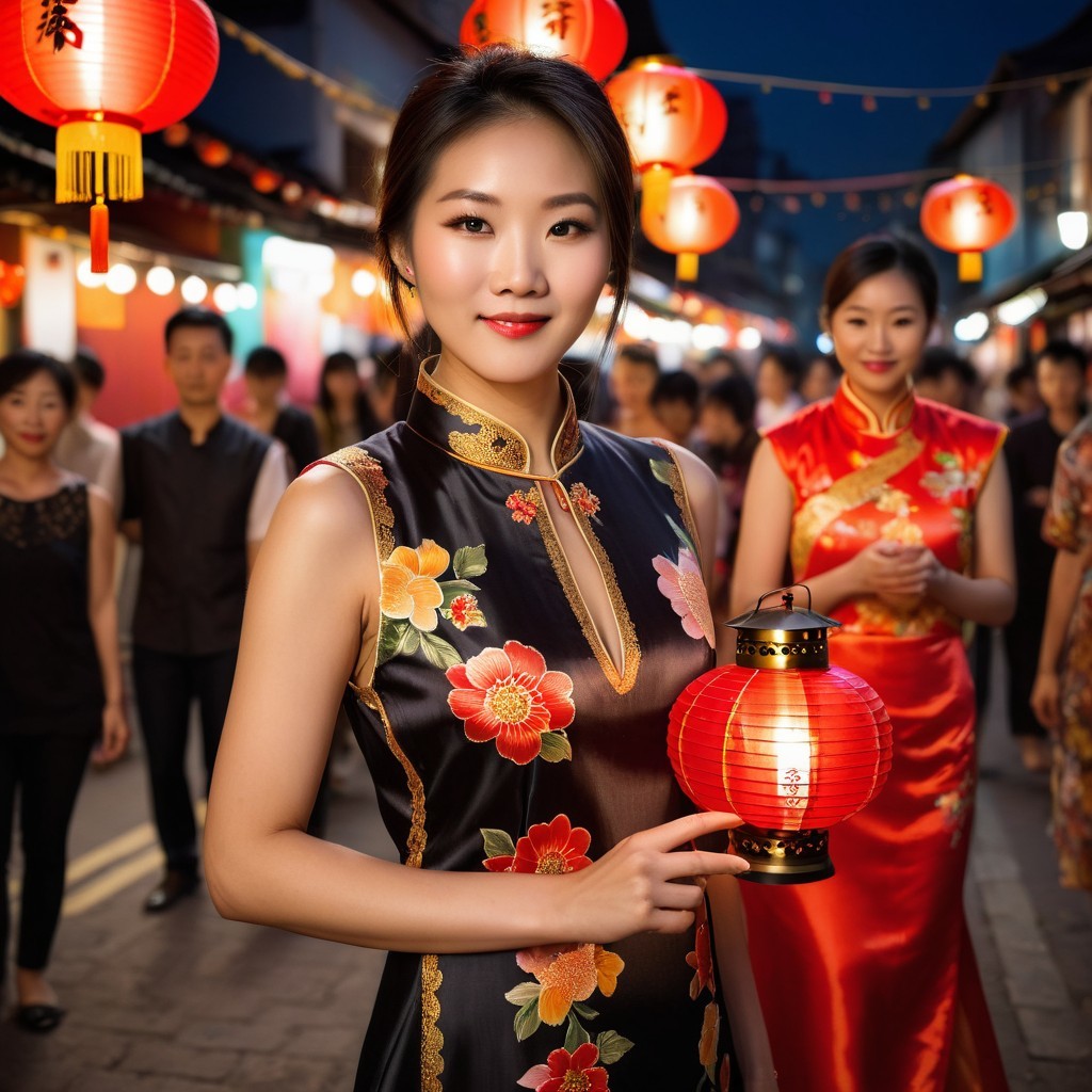 Vibrant Night Market with Lanterns and Festive Atmosphere