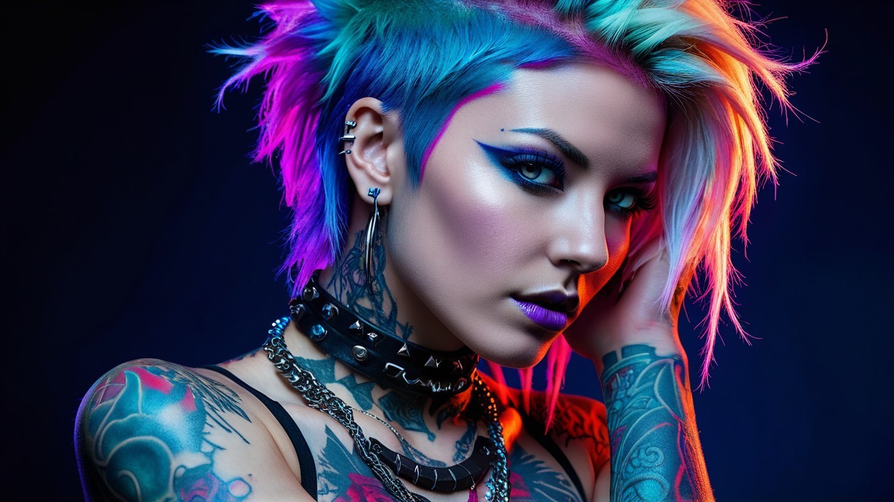 Portrait of a Person with Colorful Hair and Bold Makeup