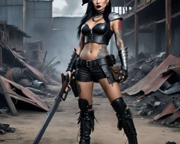 Fierce Warrior in Post-Apocalyptic Industrial Setting