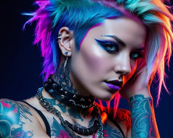 Portrait of a Person with Colorful Hair and Bold Makeup