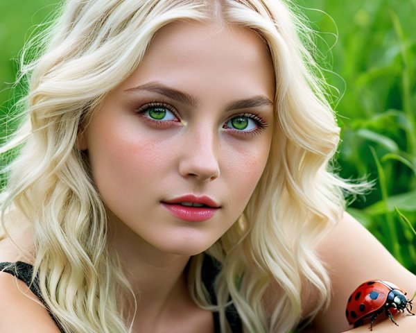 Young Woman with Blonde Hair in Serene Outdoor Scene