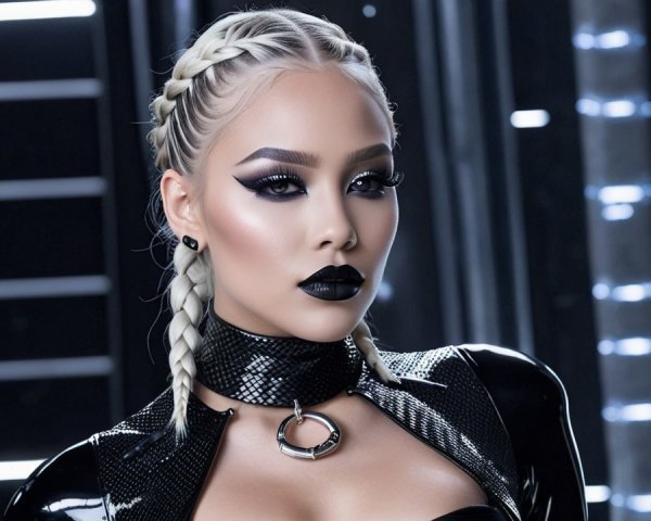 Bold Makeup and Futuristic Aesthetic with Silver Braids