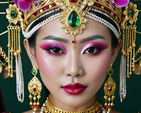 Portrait of a Woman in Traditional Attire and Jewelry