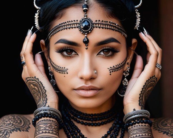 Portrait of a Woman with Body Art and Jewelry