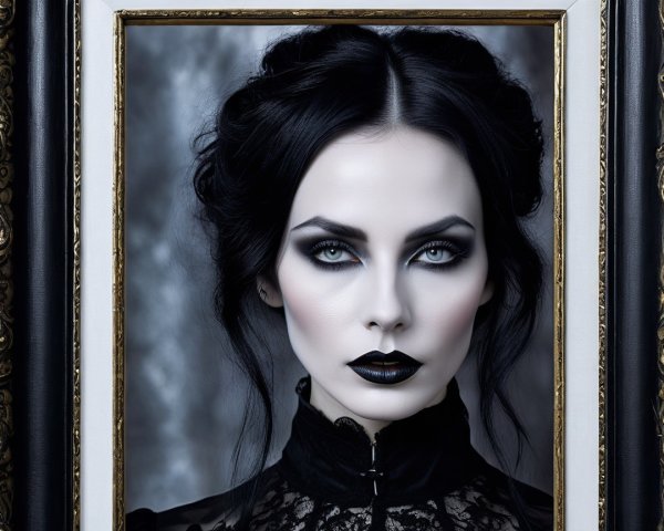 Striking Woman in Gothic Aesthetic with Dramatic Makeup