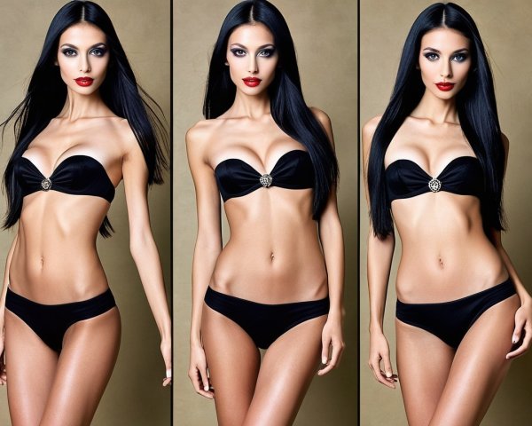 Model in Black Bikini Poses with Elegant Makeup