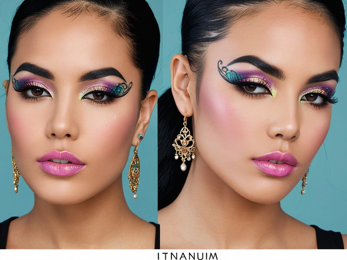 Young Woman with Vibrant Makeup and Elegant Accessories
