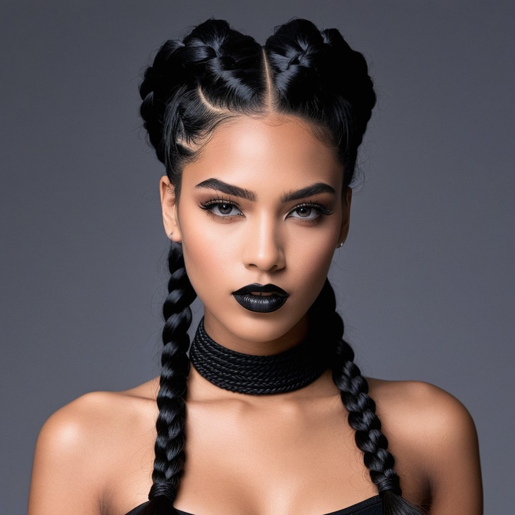 Portrait of a Young Woman with Bold Makeup and Braids