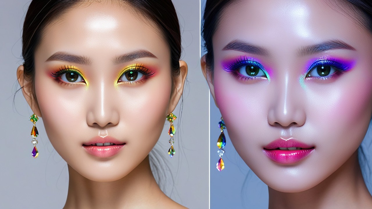 Stunning Makeup Artistry with Vibrant Colors and Glow