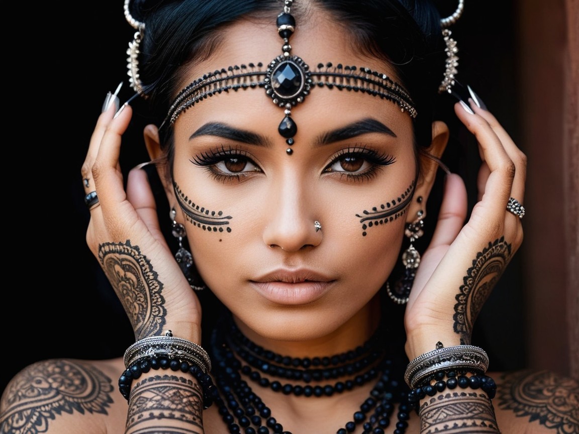 Portrait of a Woman with Body Art and Jewelry