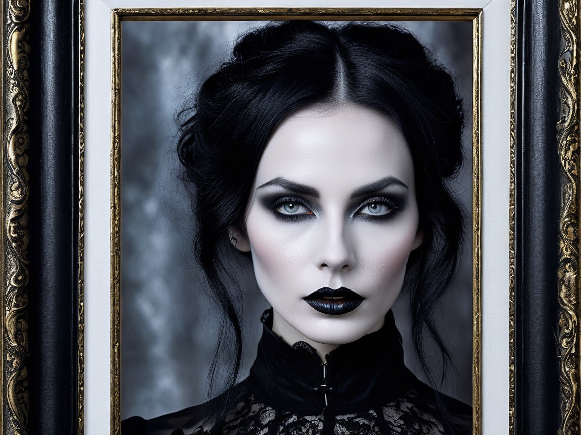 Striking Woman in Gothic Aesthetic with Dramatic Makeup