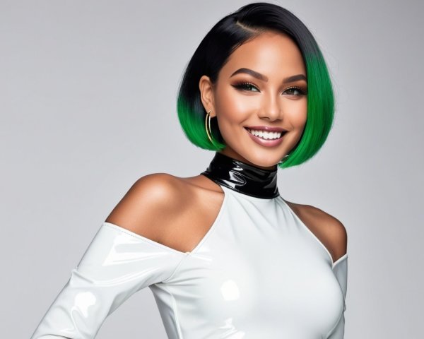 Stylish Bob Haircut with Black to Green Transition