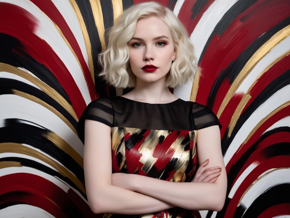 Stylish Young Woman Posing Against Abstract Background