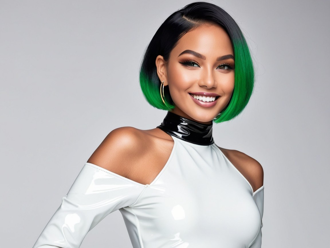 Stylish Bob Haircut with Black to Green Transition