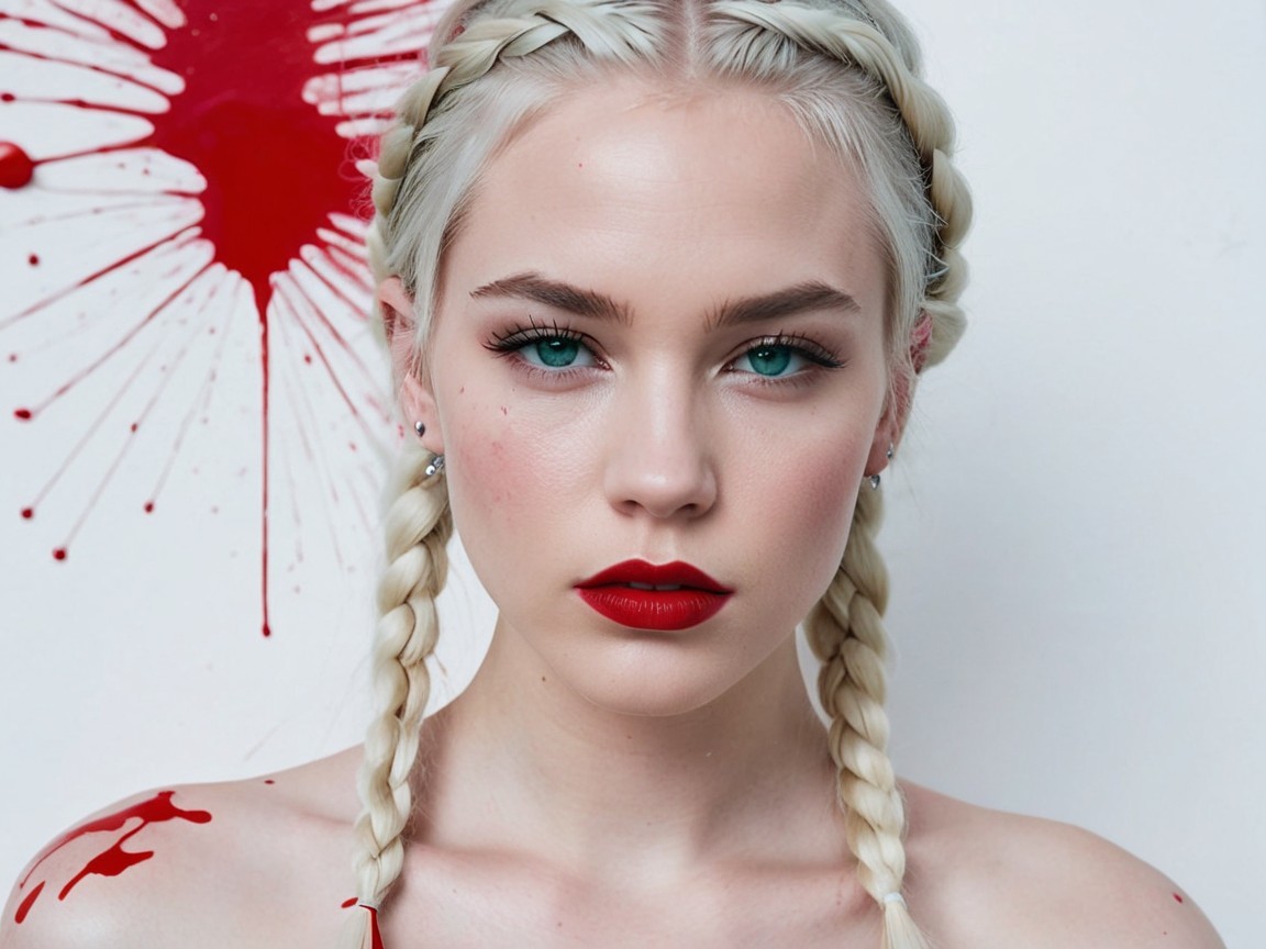 Portrait of a Young Woman with Braided Platinum Hair