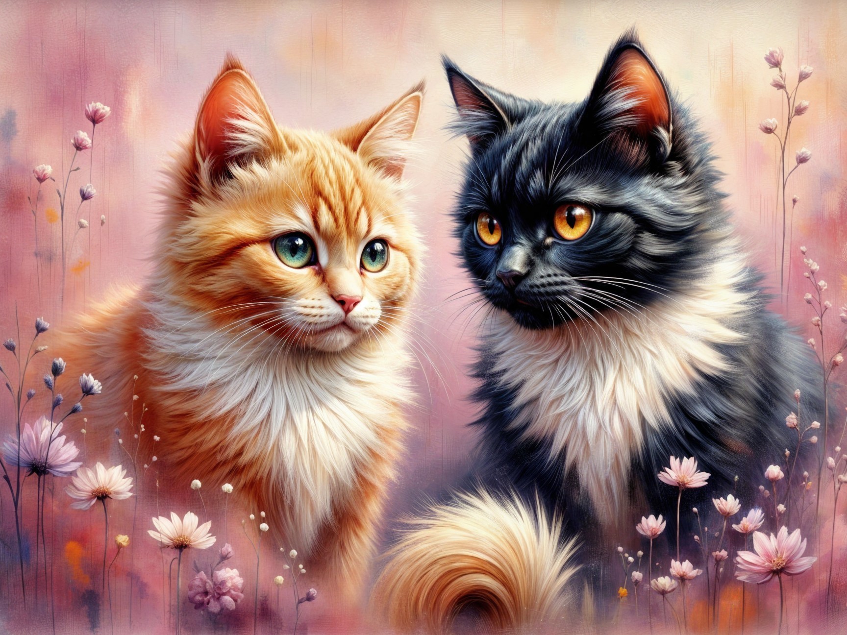 Charming Kittens in Pastel Floral Setting