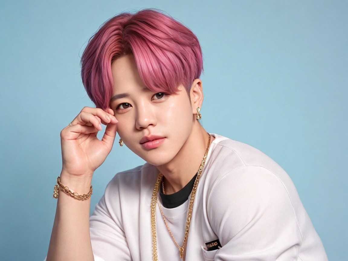 Young person with pink hair and casual fashion