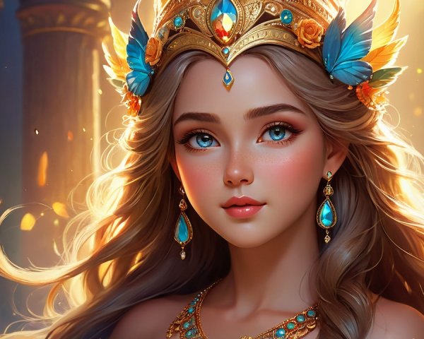 Regal Young Woman with Feathers and Turquoise Jewelry
