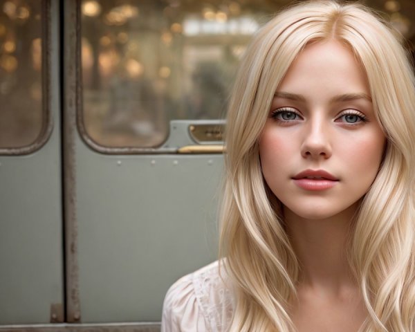Young Woman in Serene Train Interior Setting