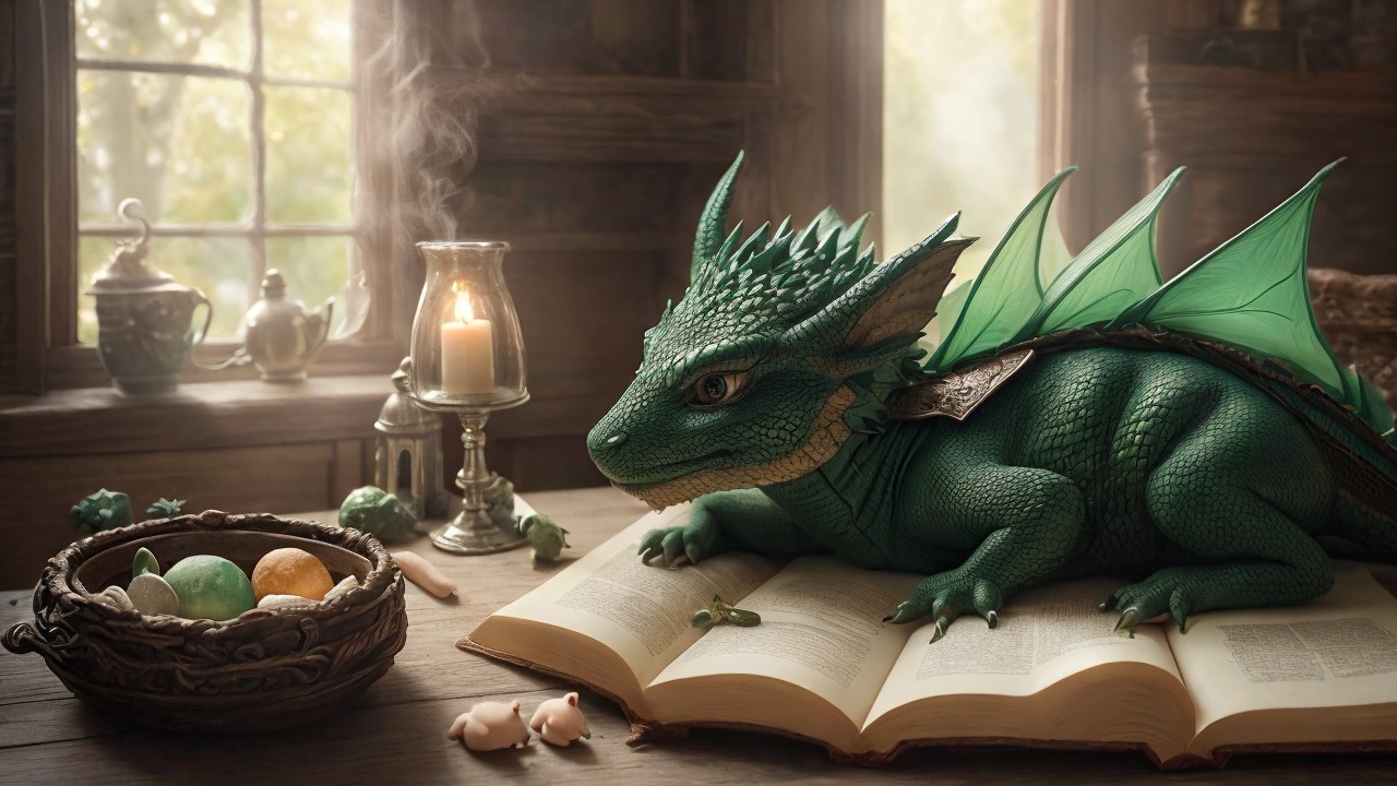 Fantasy Scene with Dragon Creature and Candlelight