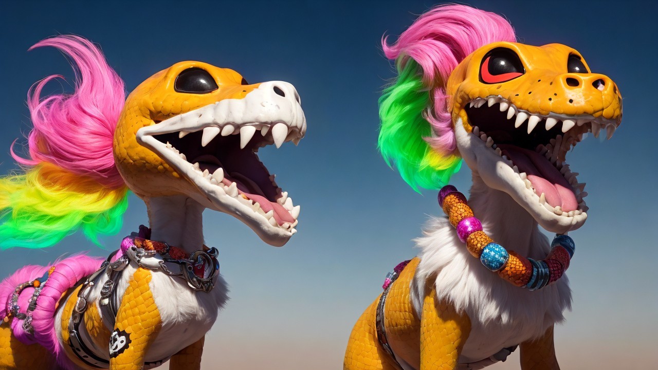 Whimsical Dog-Like Creatures with Colorful Fur Accents