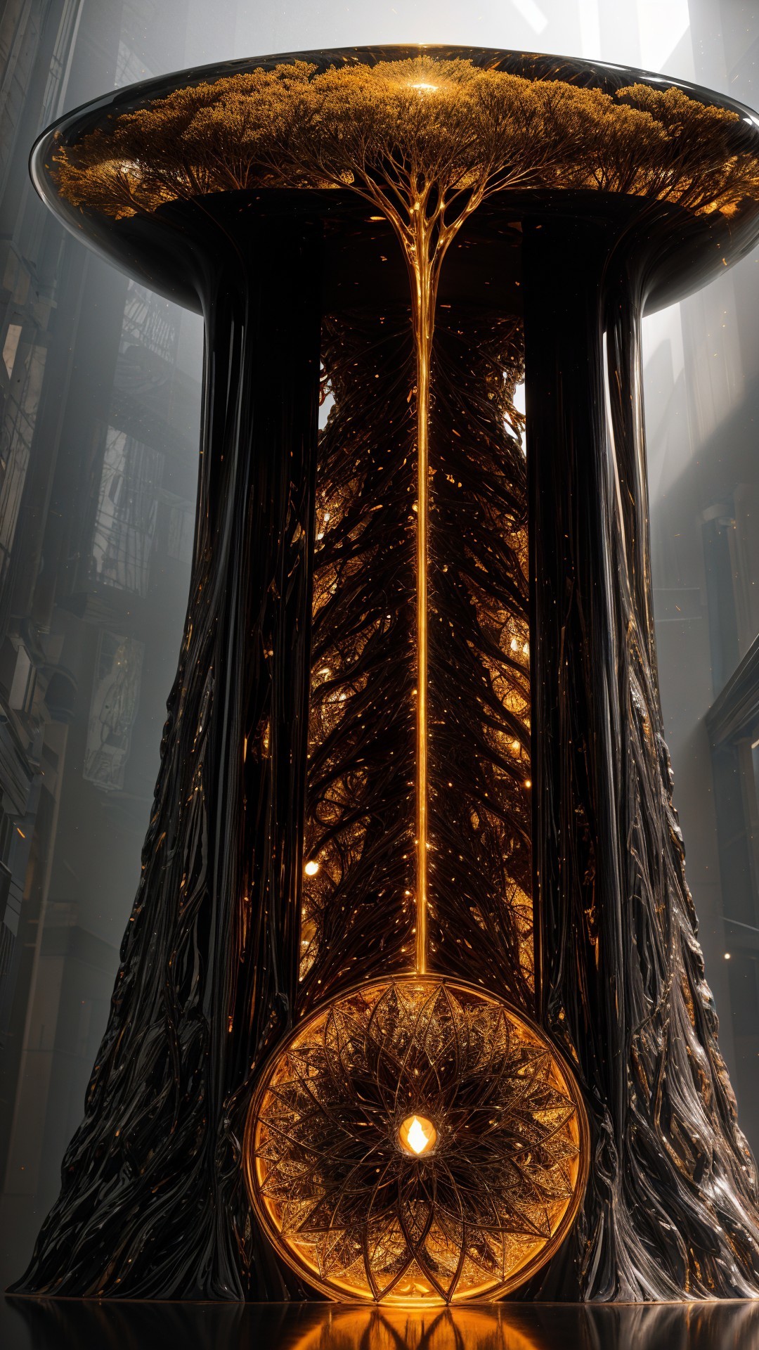 Futuristic Tree-Like Structure with Metallic Finish