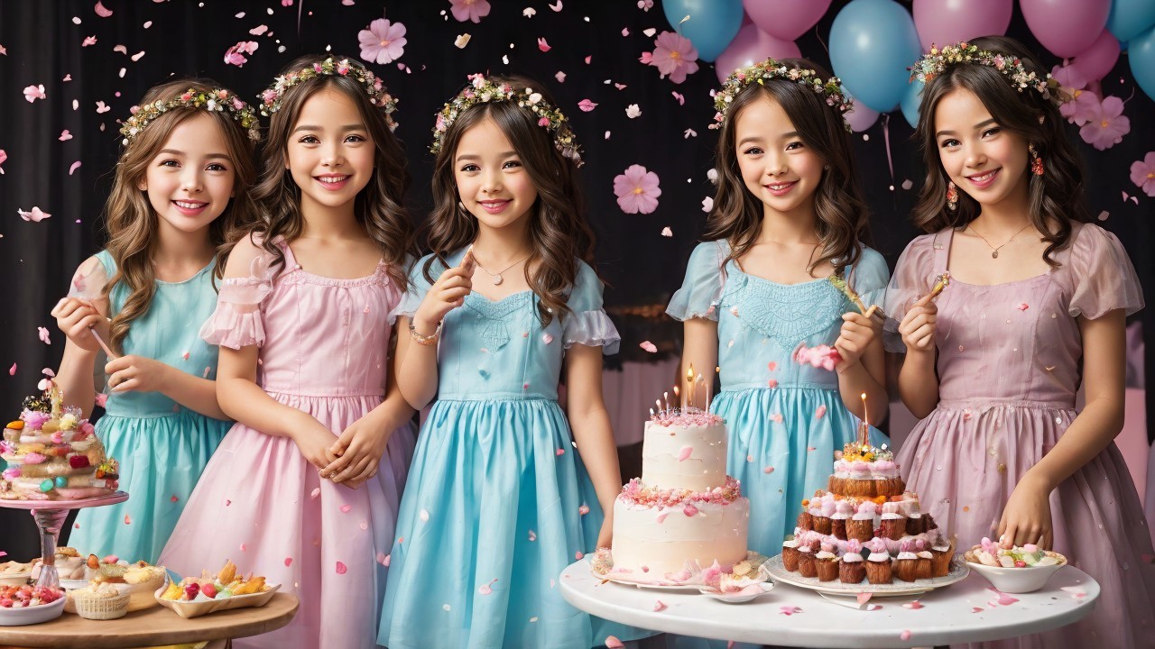 Birthday Celebration with Girls in Pastel Dresses