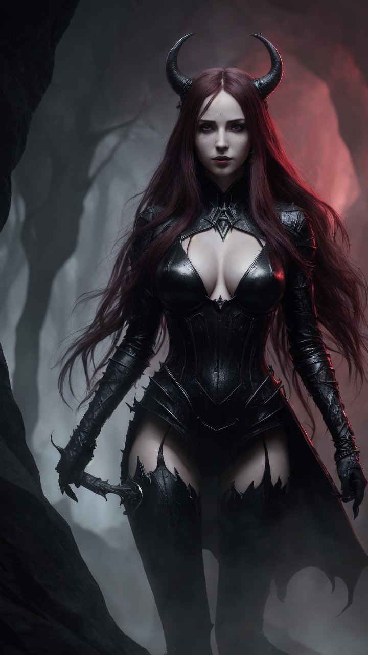 Fierce Female Figure in Dark Atmospheric Setting