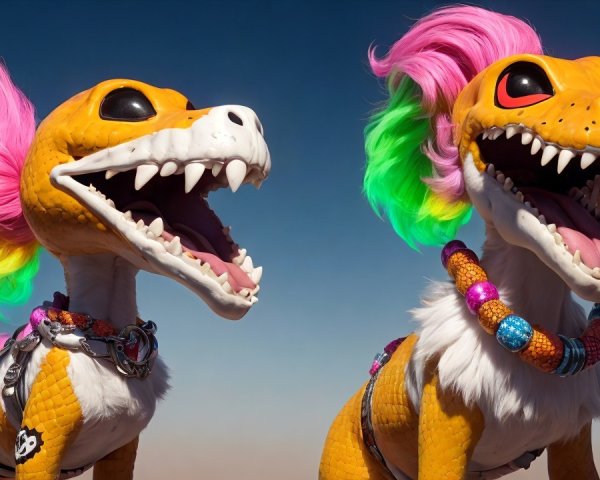 Whimsical Dog-Like Creatures with Colorful Fur Accents