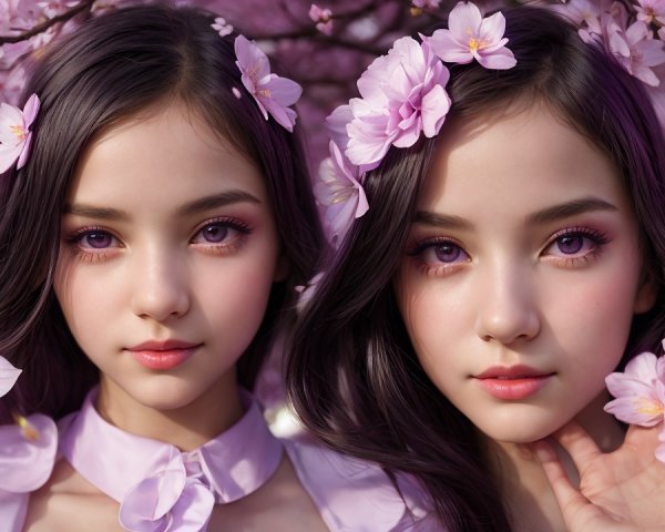 Serene Young Women in Cherry Blossom Garden Setting