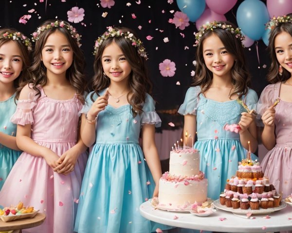 Birthday Celebration with Girls in Pastel Dresses
