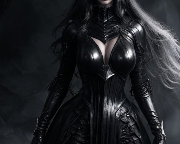 Mysterious Figure in Black Outfit with Horns