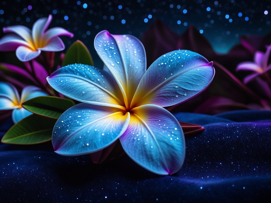 Vibrant Flower Blooms Against Starry Night Sky