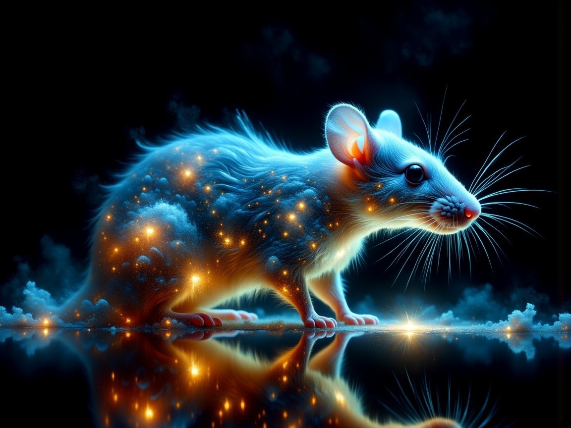 Whimsical Glowing Mouse with Sparkling Lights