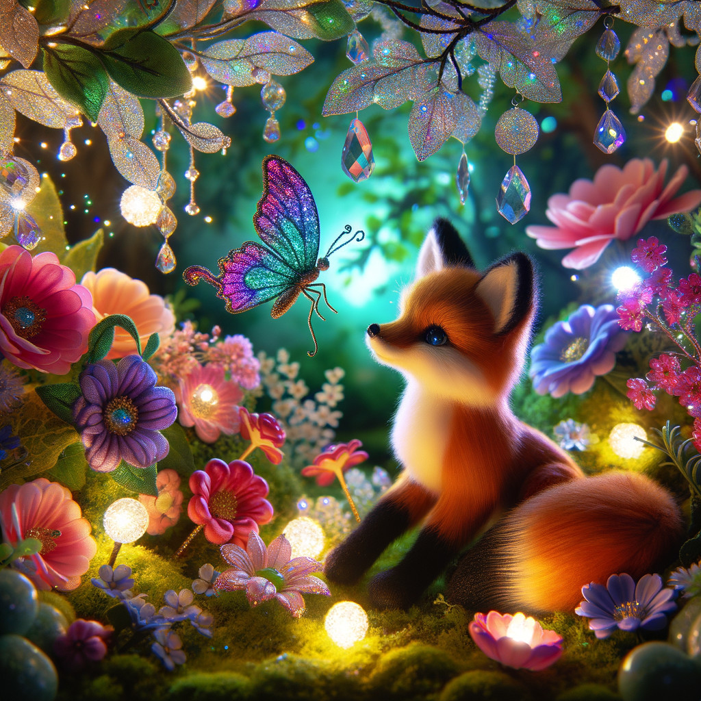 Whimsical Forest Scene with Fox and Colorful Flowers