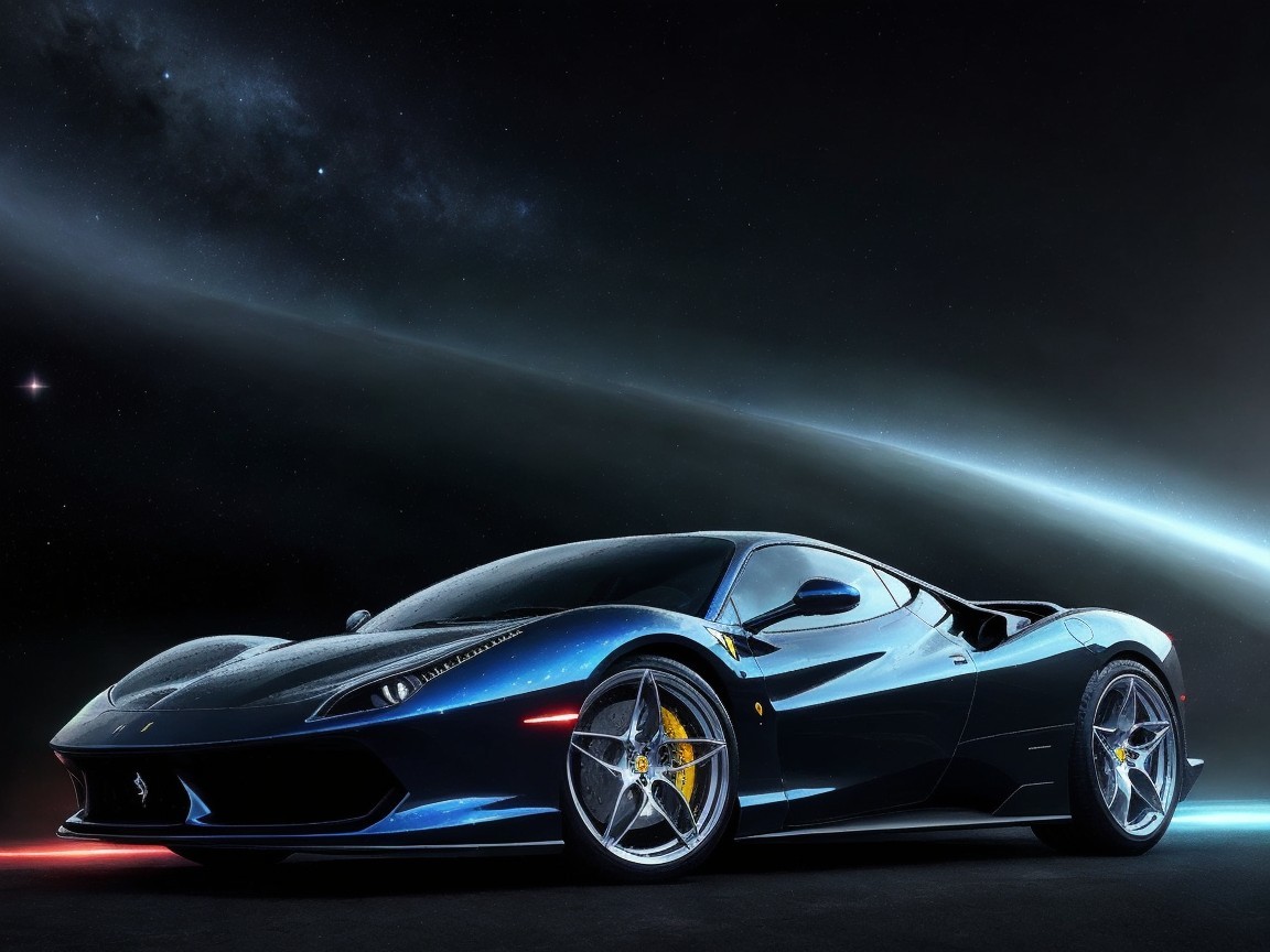 Futuristic Sports Car Against Cosmic Background