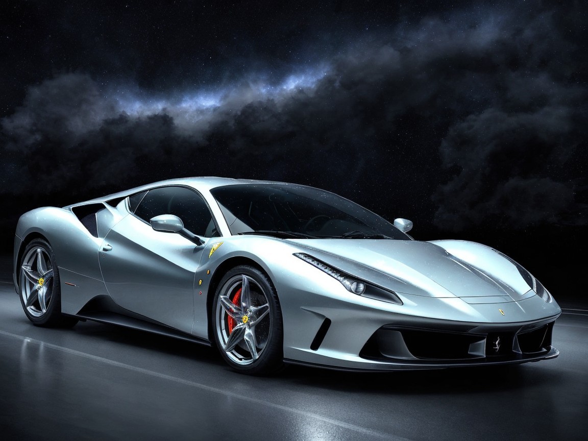 Sleek Silver Sports Car Against Cosmic Background