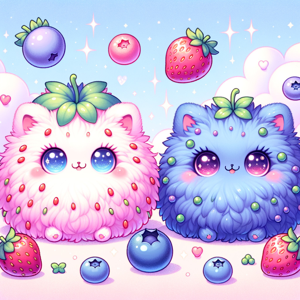 Fluffy Cat-Like Creatures in a Colorful Pastel Scene