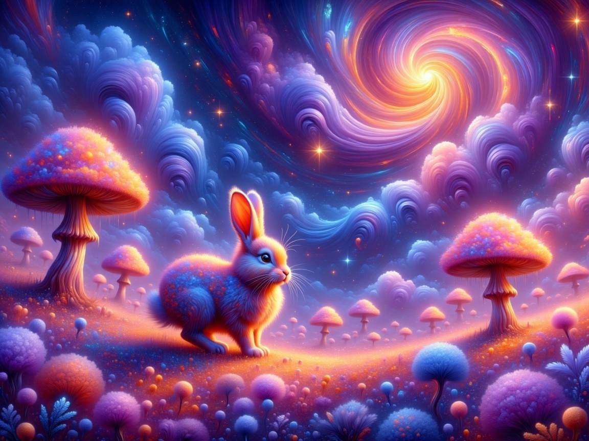 Fluffy Rabbit in a Colorful Dreamy Landscape