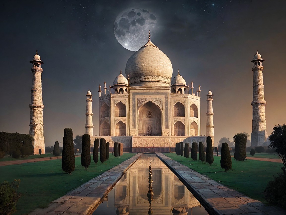 Taj Mahal at Night Under a Starry Sky