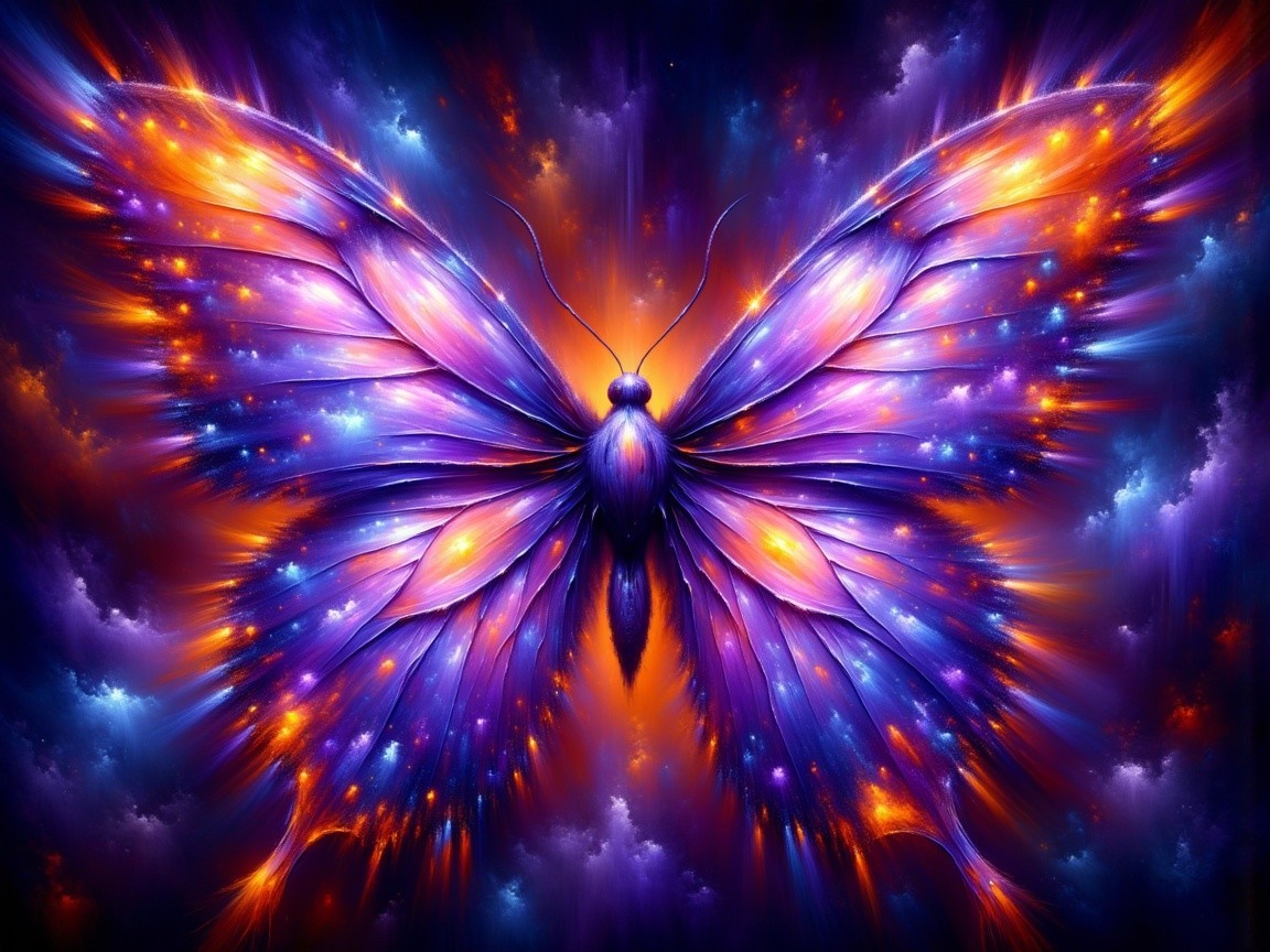 Vibrant Butterfly Against Cosmic Background with Patterns