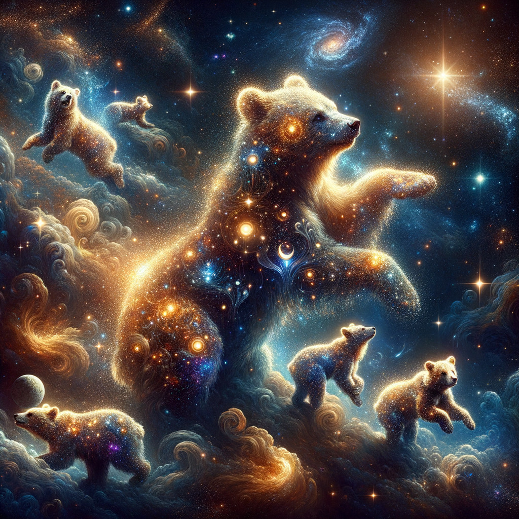 Cosmic Scene with Ethereal Bears in Space