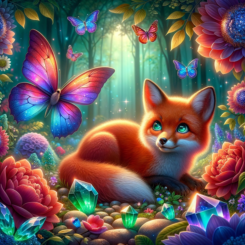 Red Fox in a Vibrant Enchanted Forest Scene