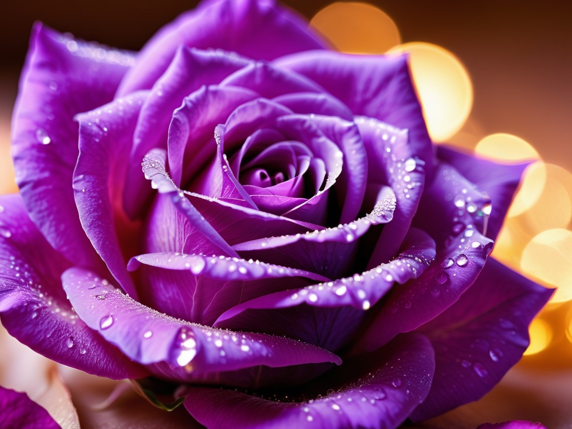 Close-up of a vibrant purple rose with water droplets