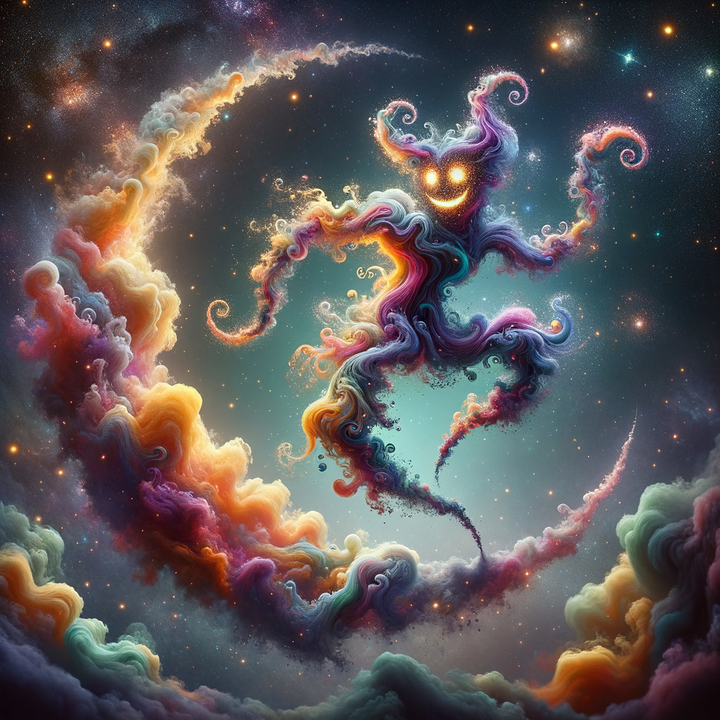 Whimsical Celestial Scene with Vibrant Colors and Stars