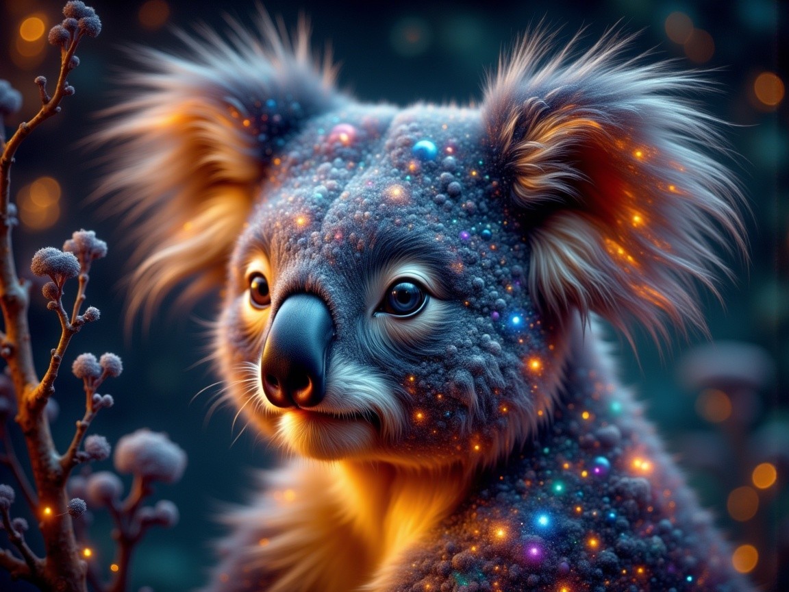 Whimsical Koala in Stardust and Cosmic Galaxies