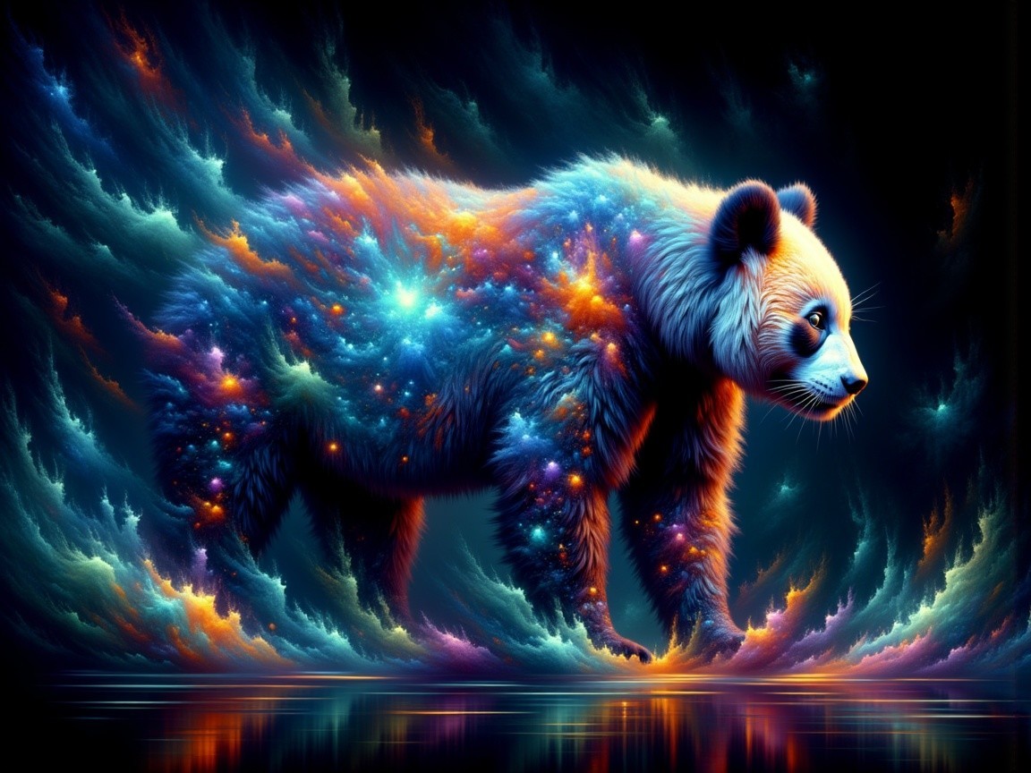 Cosmic Panda in a Celestial Landscape with Galaxies